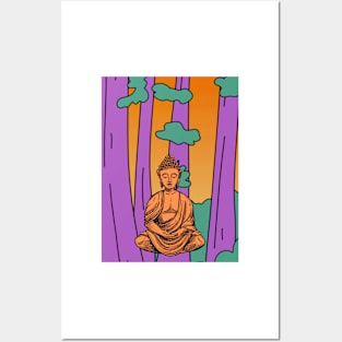 Purple and Green Trees Buddha Graphic Posters and Art